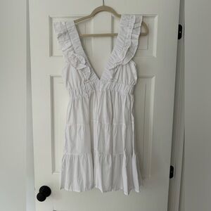 White ruffle sleeve flowy dress